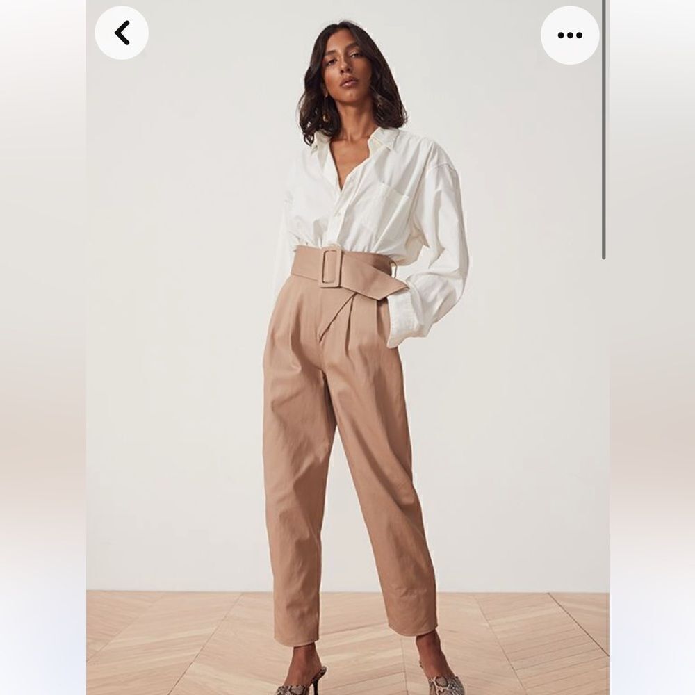 NEW Song Of Style High Rise Beige Belted Pleated Tapered Pants.Size S